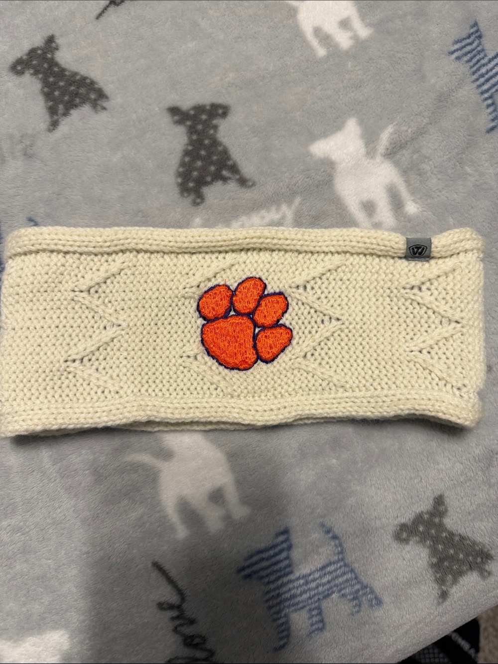 Top of the World Cream Knit Headband with Orange Paw Patch - Clemson University